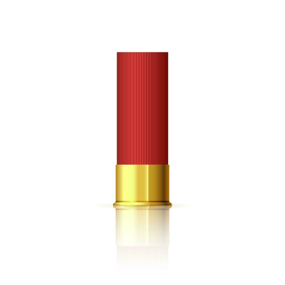 explosif cartouche pour fusil à pompe. rouge réaliste cartouche avec réflexion isolé sur blanche. vecteur