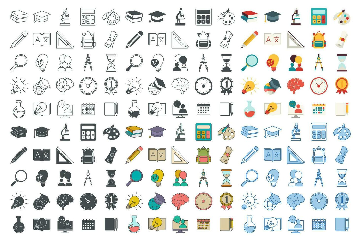 300 collection e-learning éducation éléments plat ensemble icône symbole modèle pour graphique et la toile conception collection. livre, microscope, certificat, diplôme, crayon et plus logo vecteur illustration