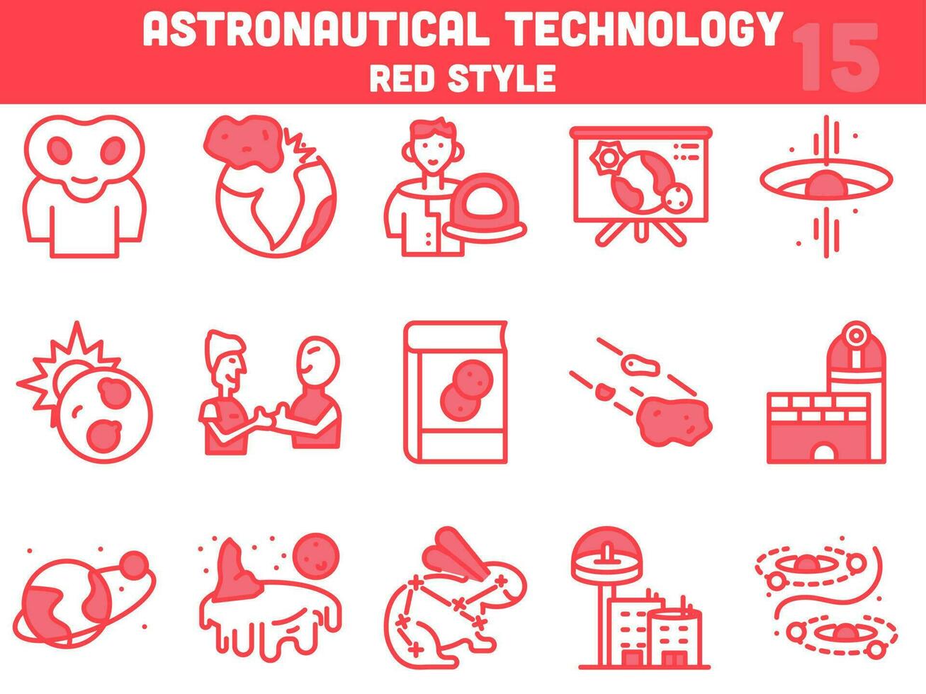 ensemble de astronautique La technologie icône ensemble dans rouge et blanc couleur. vecteur