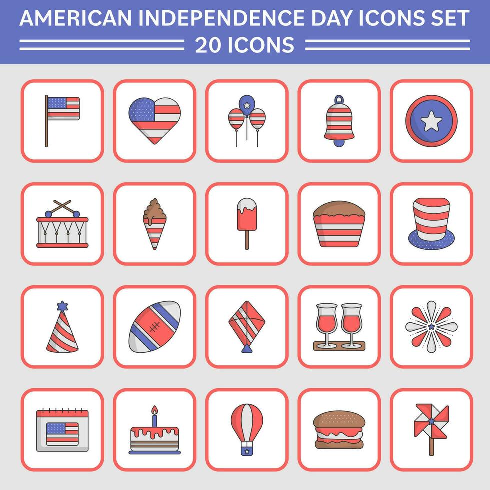 Etats-Unis drapeau Couleur icône ensemble de 4e de juillet plat icône ou symbole. vecteur