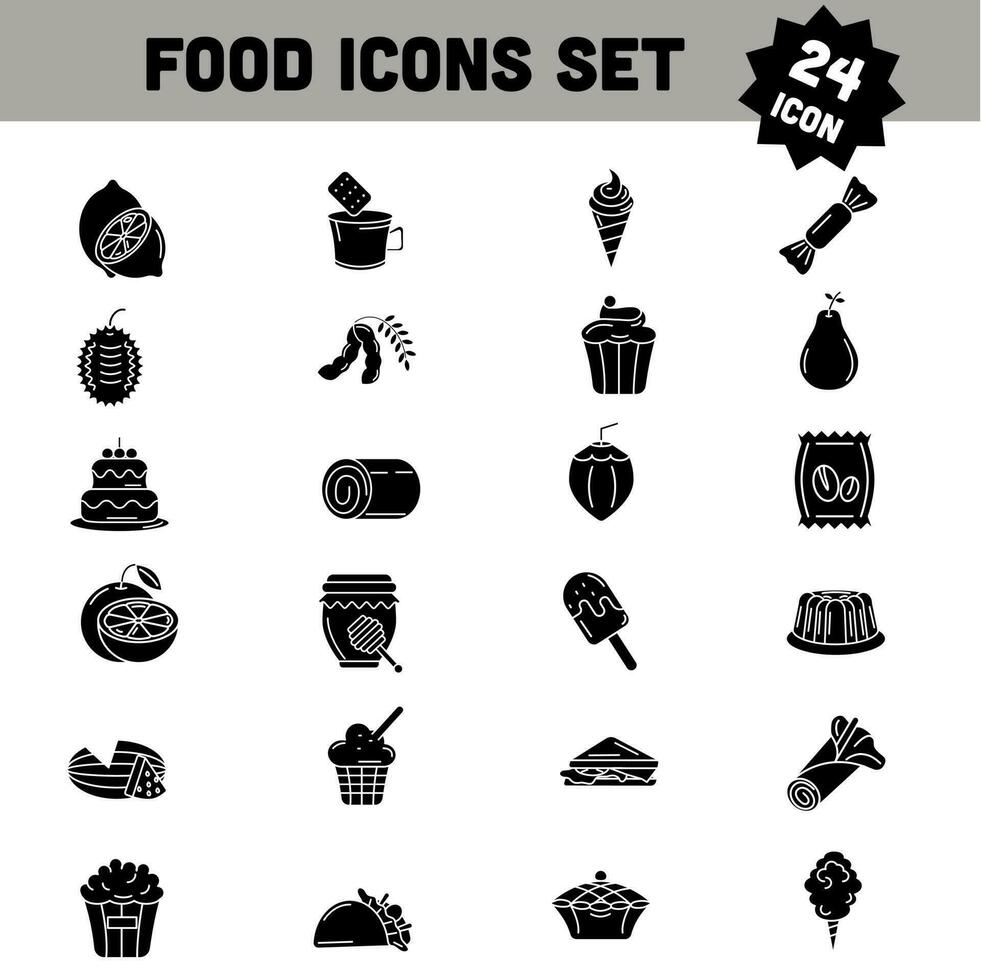 glyphe illustration de délicieux nourriture icône ensemble. vecteur