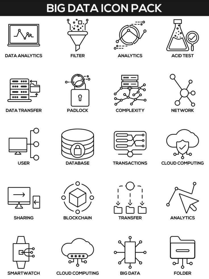 noir ligne art illustration de gros Les données icône paquet. vecteur