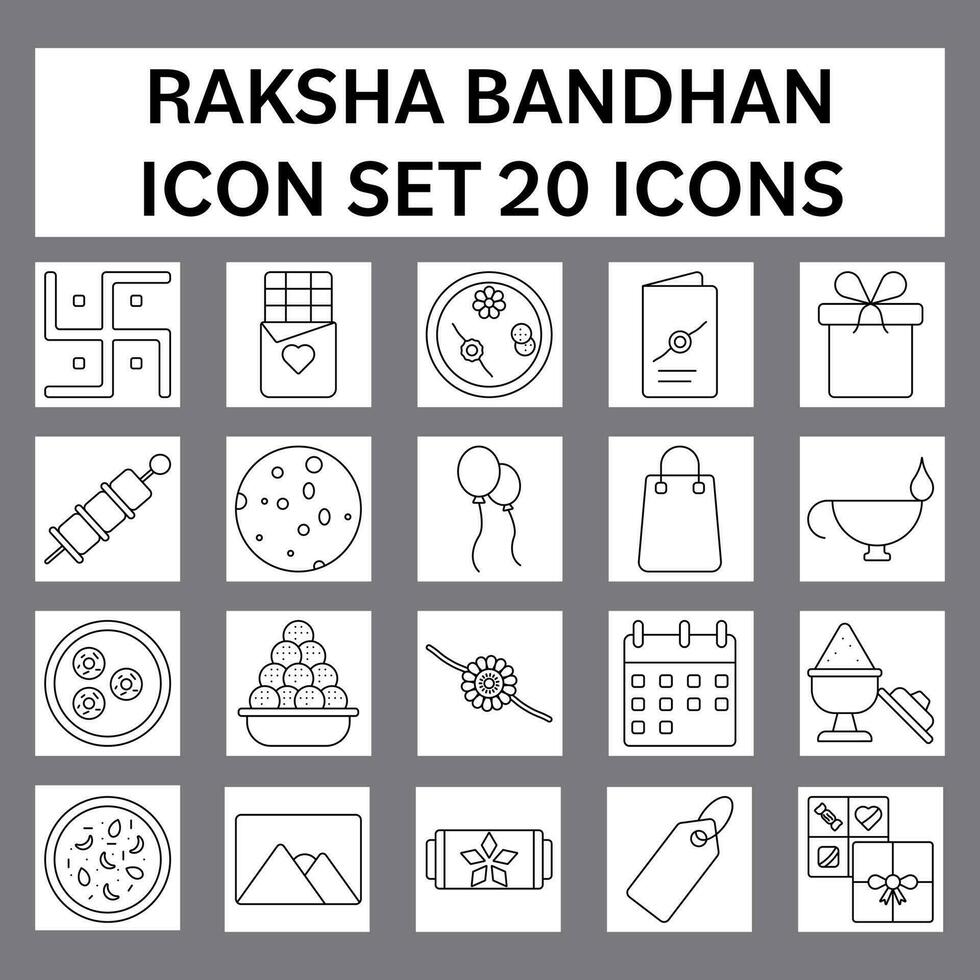 isolé 20 raksha bandhan icône ensemble dans ligne art. vecteur