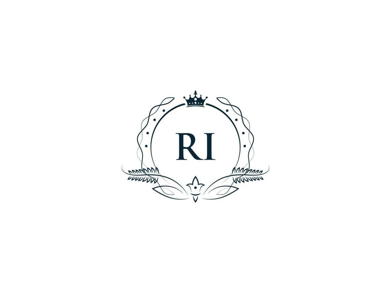 Royal couronne ri logo icône, féminin luxe ri ir logo lettre vecteur