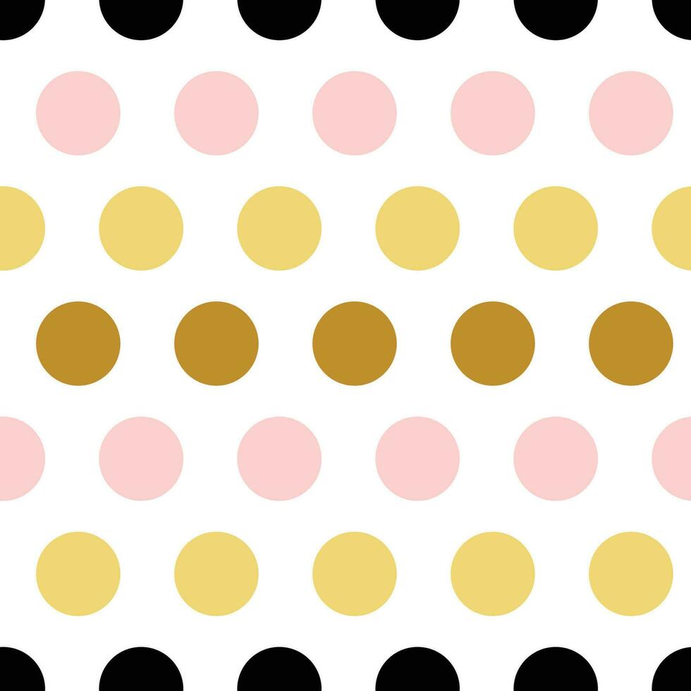 mignonne sans couture modèle polka point abstrait ornement fabriqué de Jaune doré, rose, noir main tiré cercles, rond formes vecteur illustration pour fond d'écran, emballage textile en tissu rose femelle texture