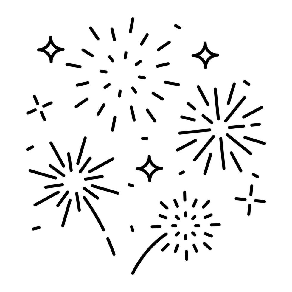 feux d'artifice ligne icône, contour vecteur signe, linéaire pictogramme isolé sur blanche. logo illustration. Nouveau année, Noël et fête carnaval. content Nouveau an.