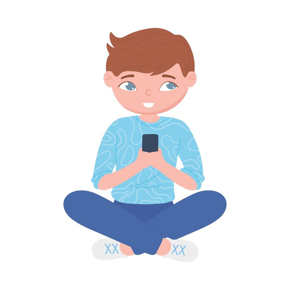 jeune homme, utilisation, dessin animé, smartphone vecteur