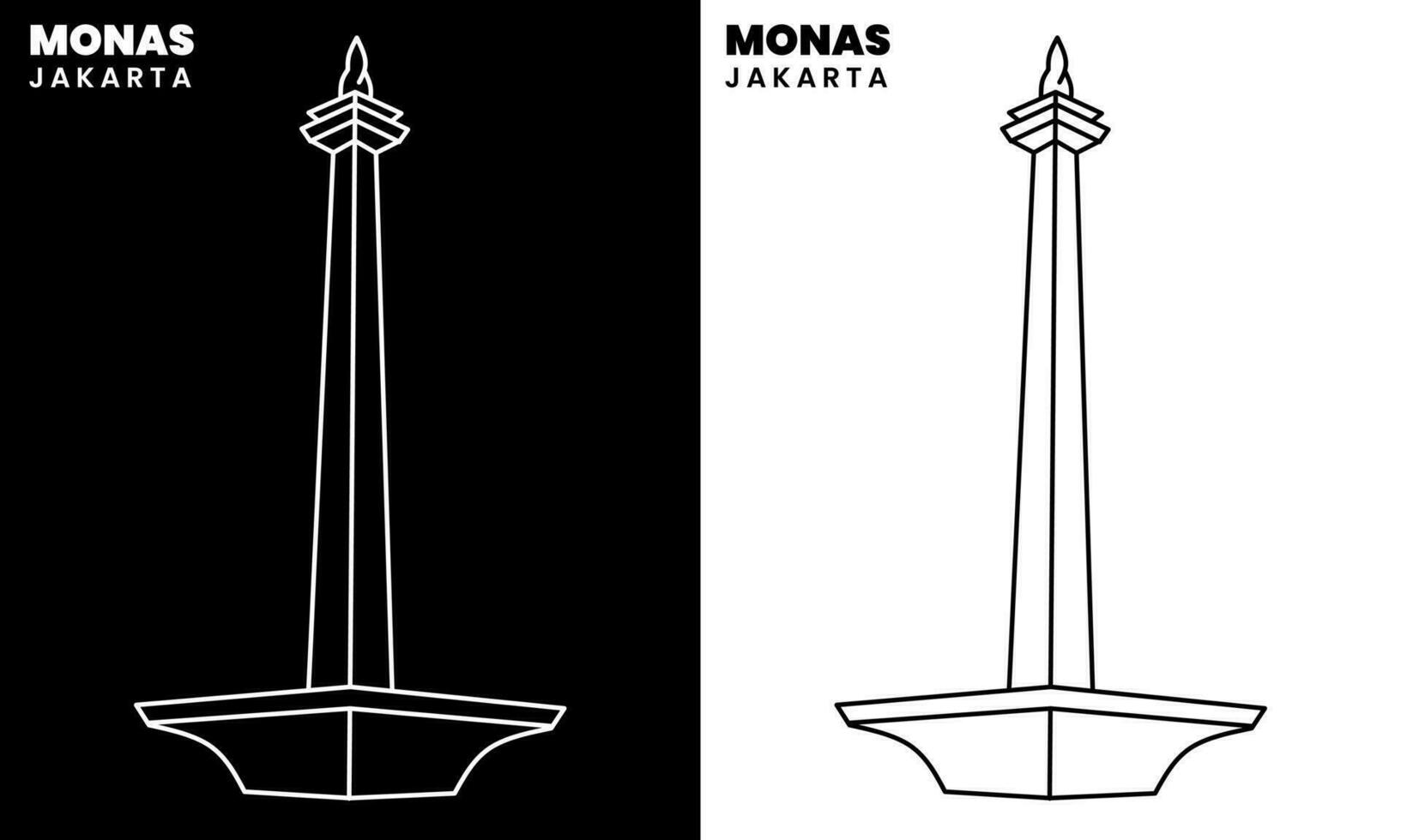 ligne art vecteur de le nationale monument dans jakarta ville, disponible dans noir et blanc version. il est adapté pour logos, impression, vêtements, bannières, autocollants, et autres.