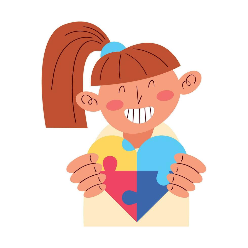femme avec puzzle formant cœur autisme campagne vecteur