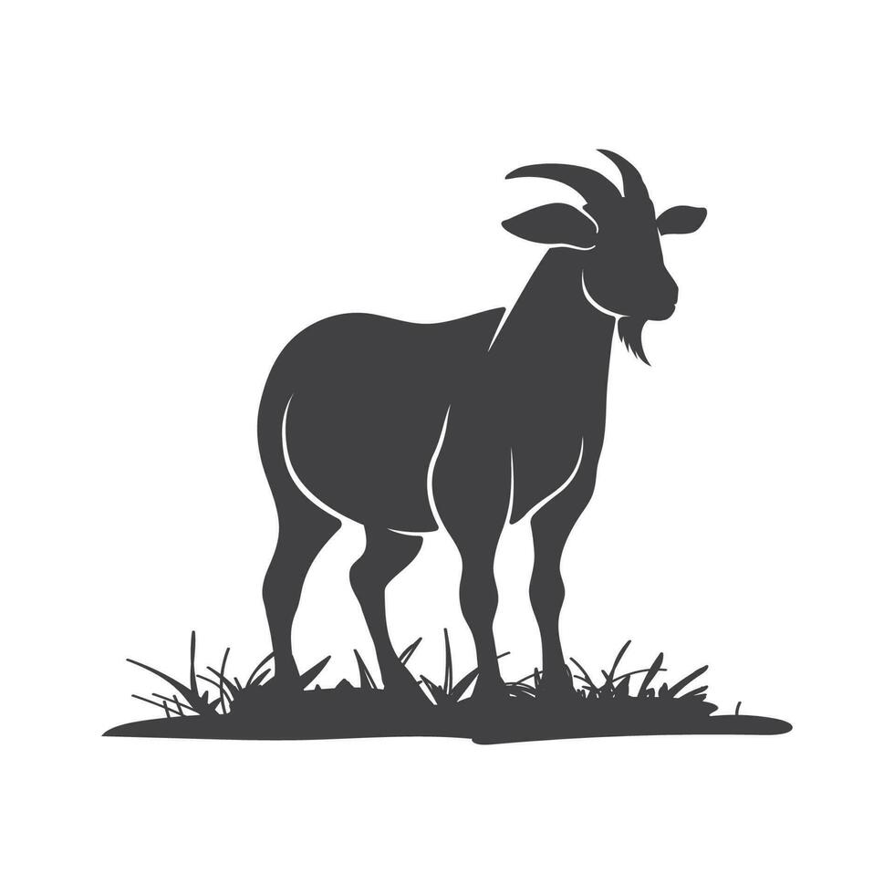 chèvre vecteur icône silhouette. chèvre côté vue dans le herbe. ferme chèvre animal logo conception. vecteur illustration. vecteur illustration