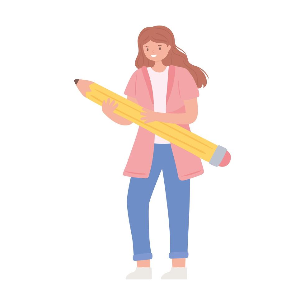 fille avec un crayon vecteur