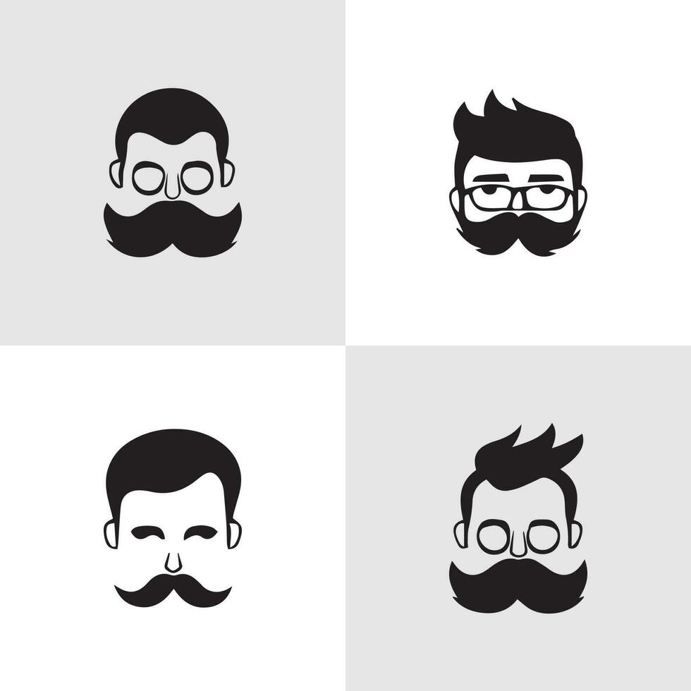 homme barbe et moustache logo ensemble vecteur silhouette