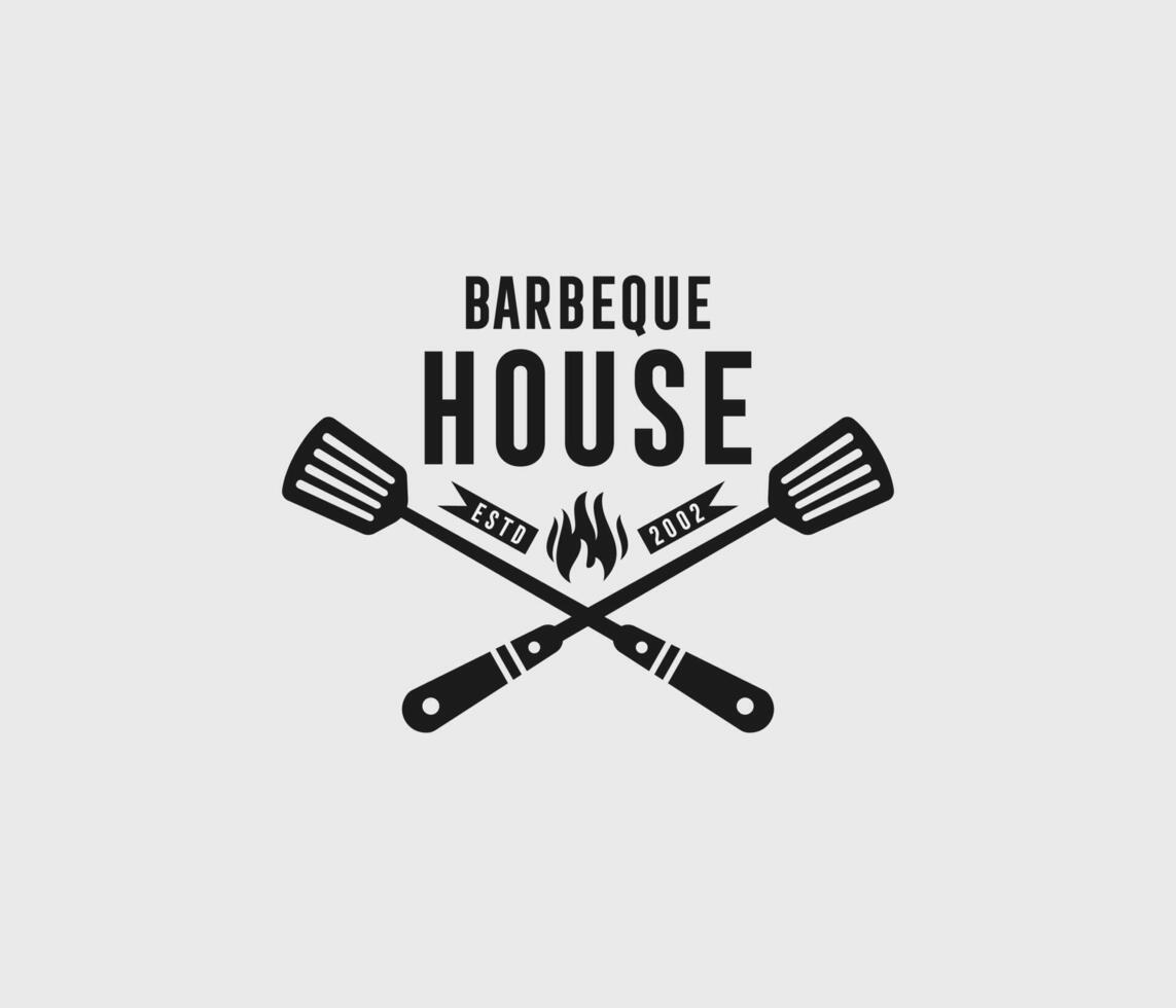 restauration, pot, cuillère, loger, barbecue, un barbecue, gril, vecteur, logo, restaurant logo vecteur