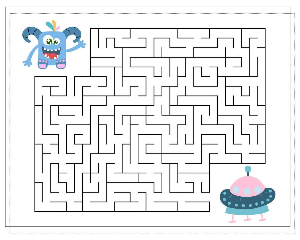 Labyrinthe, un éducatif Jeu pour les enfants. trouver le façon de le dessin animé monstre à le en volant soucoupe. vecteur illustration sur une blanc Contexte