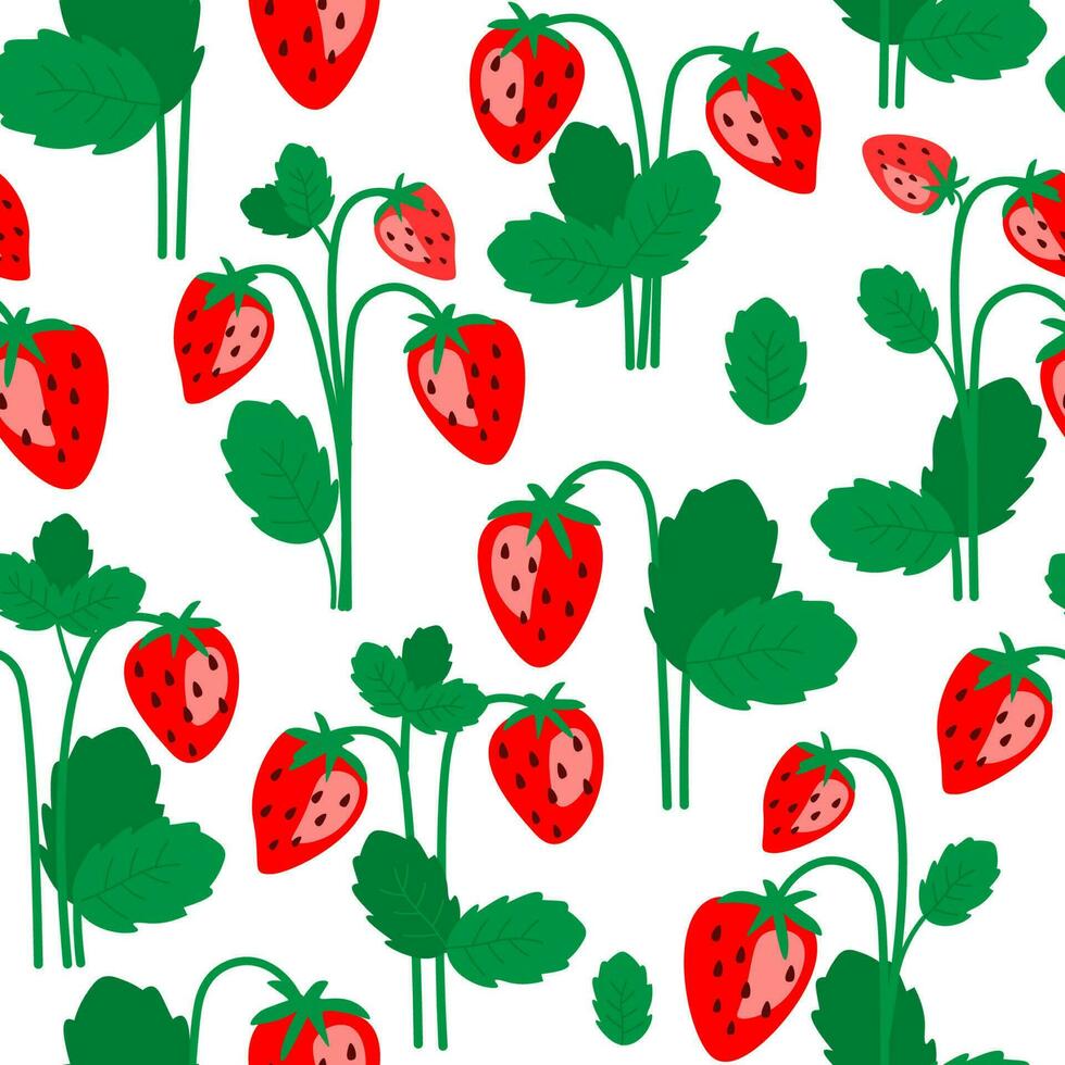 sans couture modèle avec croissance des fraises. mûr baie avec feuilles. vecteur graphique.