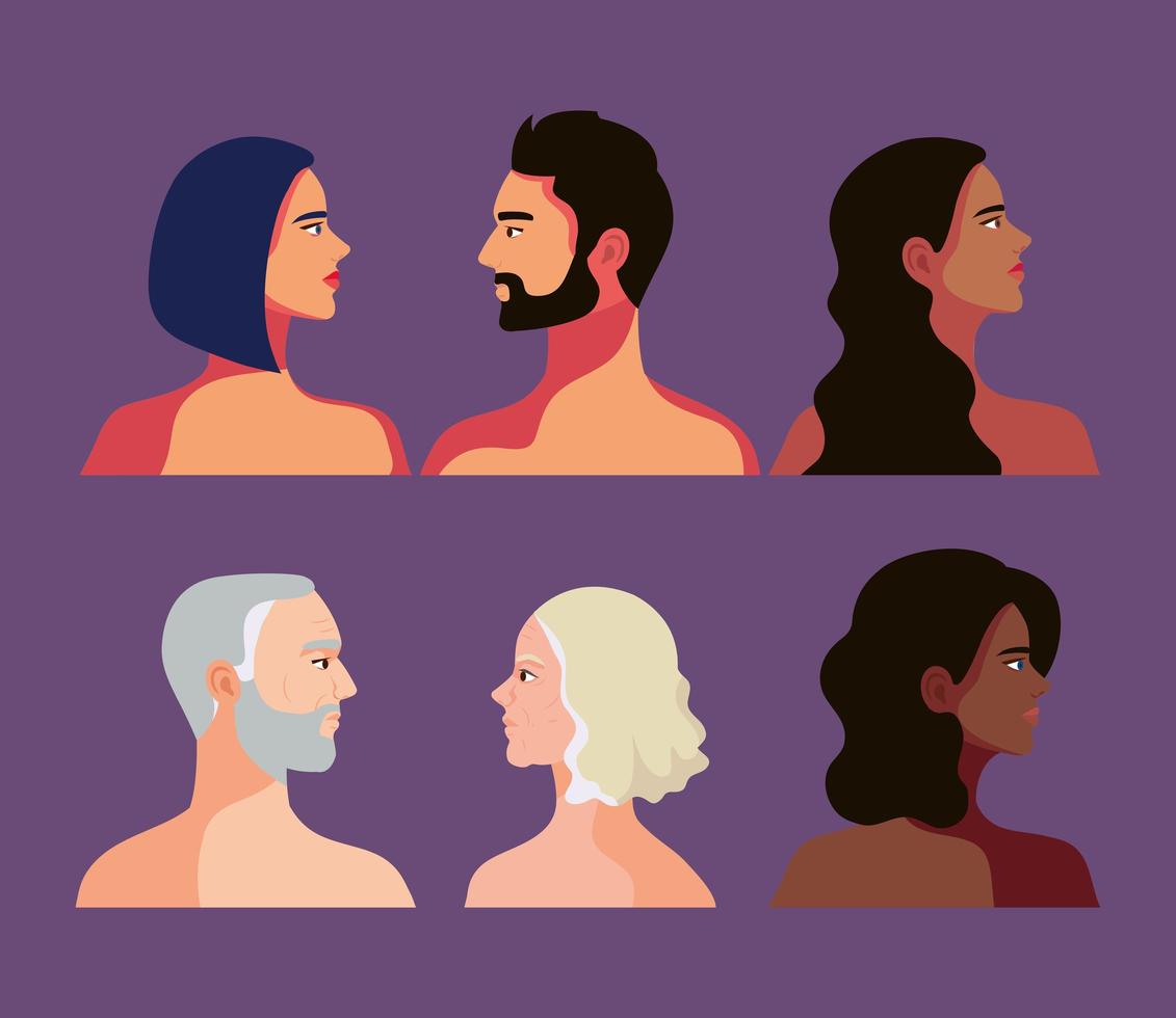 six personnes interraciales vecteur