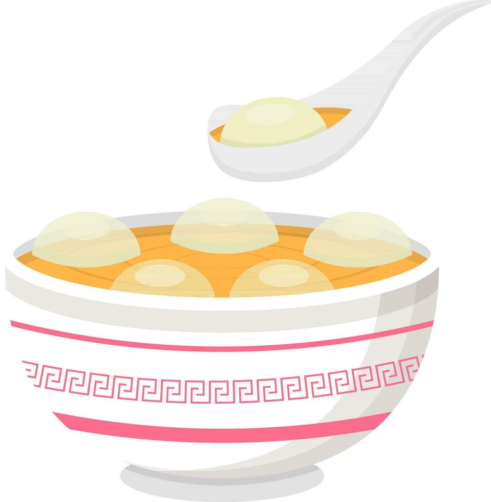 illustration de Tangyuan bol avec cuillère icône dans plat style. vecteur