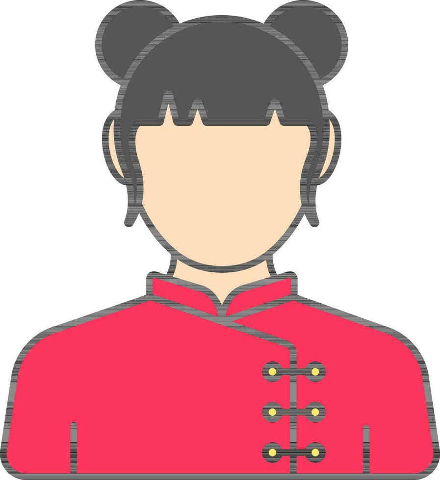 sans visage chinois fille portant traditionnel robe avec deux cheveux chignon plat icône. vecteur