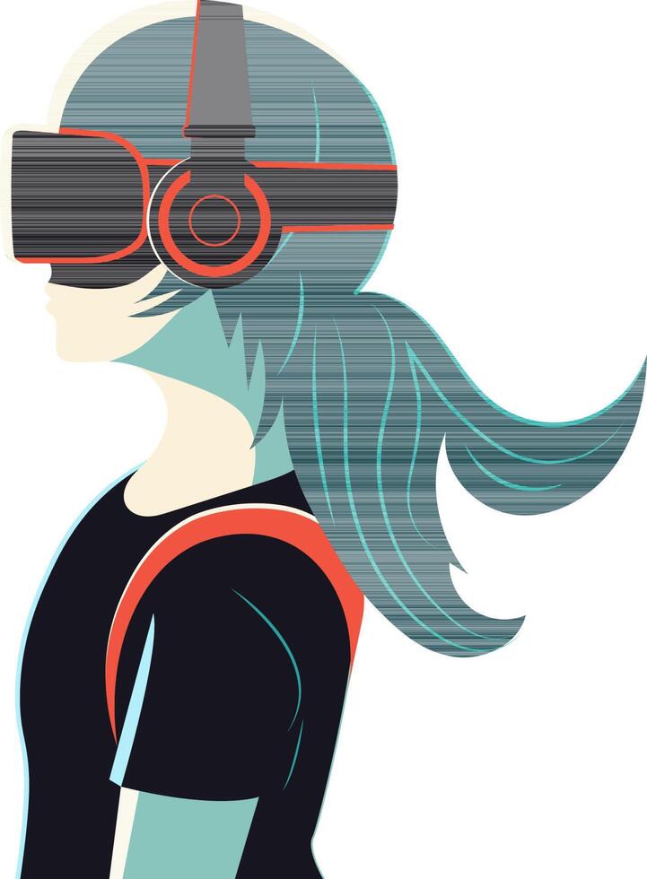 adorable Jeune fille personnage portant vr casque. génératif ai illustration. vecteur