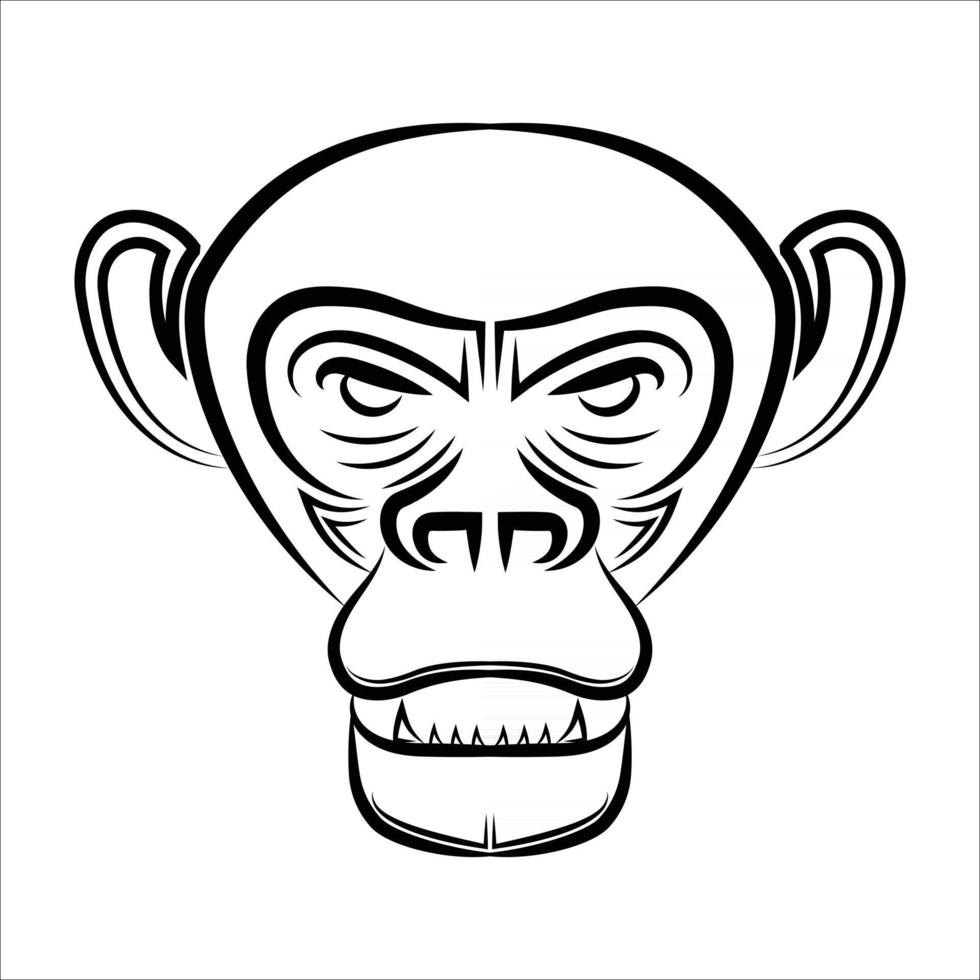 dessin au trait noir et blanc de la tête de chimpanzé vecteur