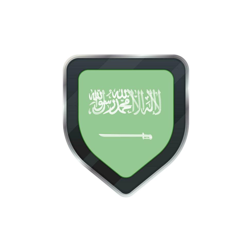 vert drapeau de saoudien arabe dans gris bouclier. vecteur