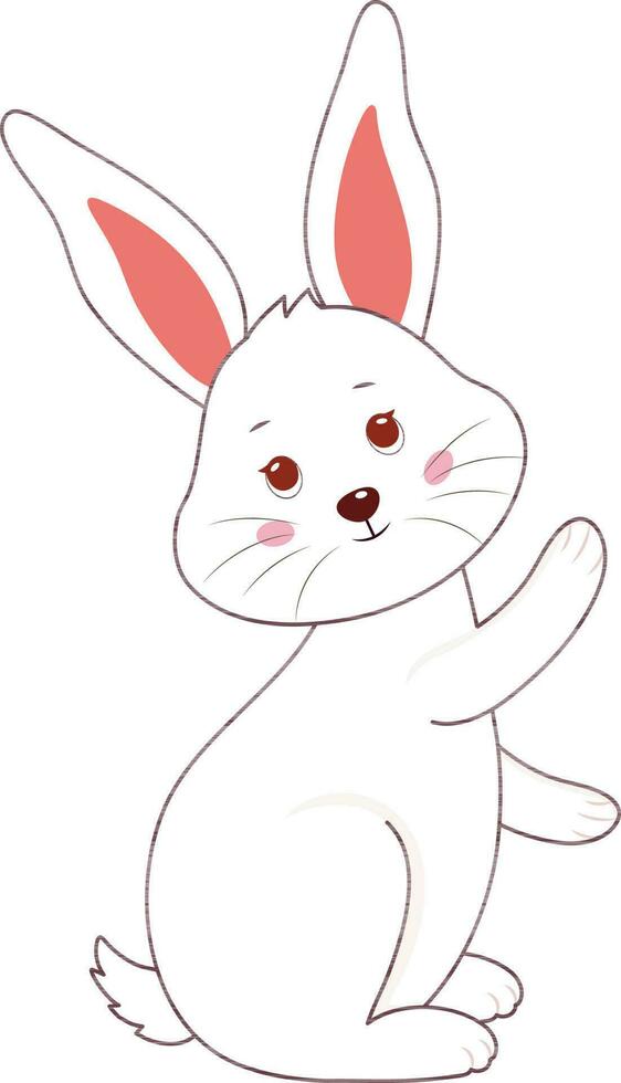 personnage de mignonne lapin élevé un main élément. vecteur