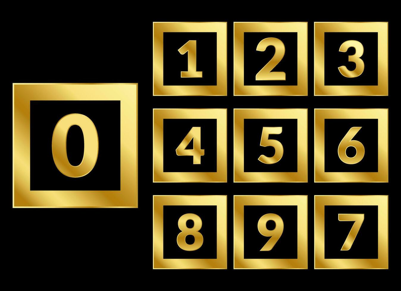 zéro à neuf Nombres collection luxe style d'or emblème vecteur