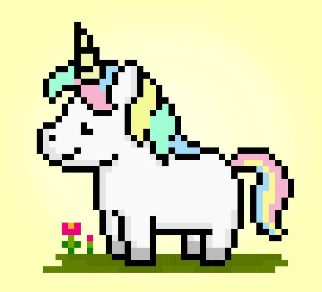 8 morceaux de coloré Licorne pixels. Conte de fée animaux pour Jeu Icônes. vecteur illustration pour point traverser modèle