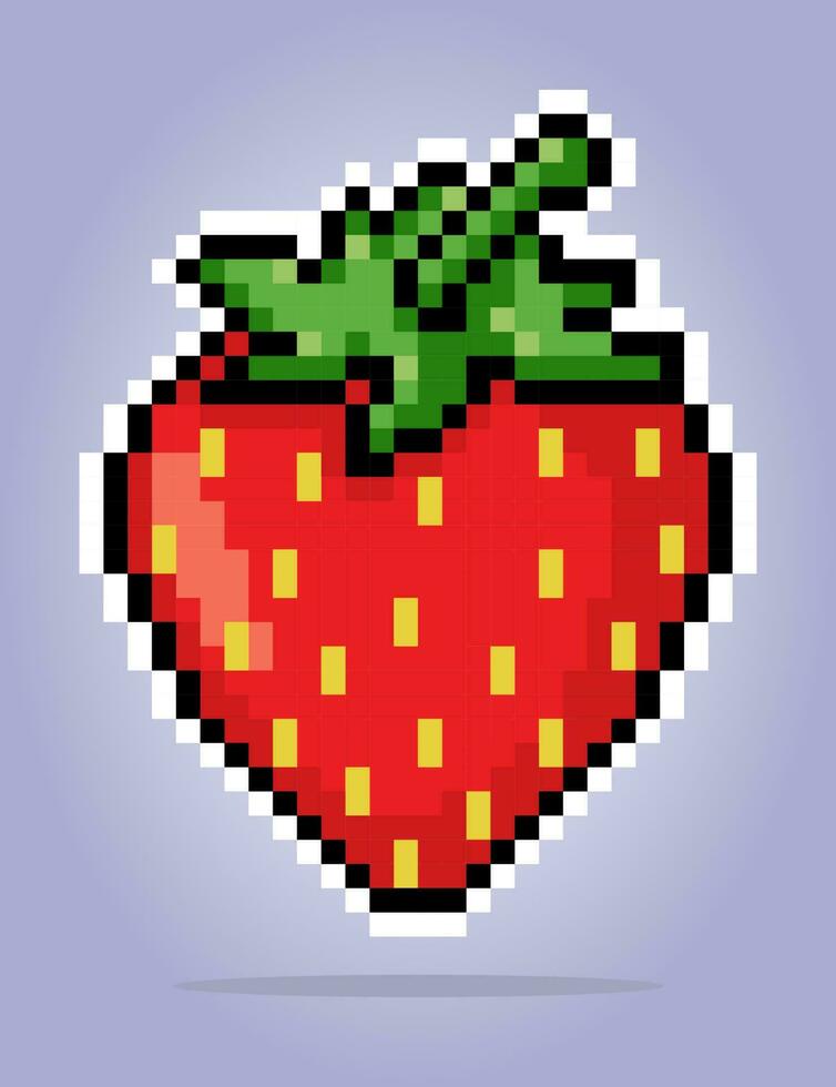 Pixel 8 bits de fraise. pixel de fruits pour les actifs du jeu et les motifs de point de croix dans les illustrations vectorielles. vecteur