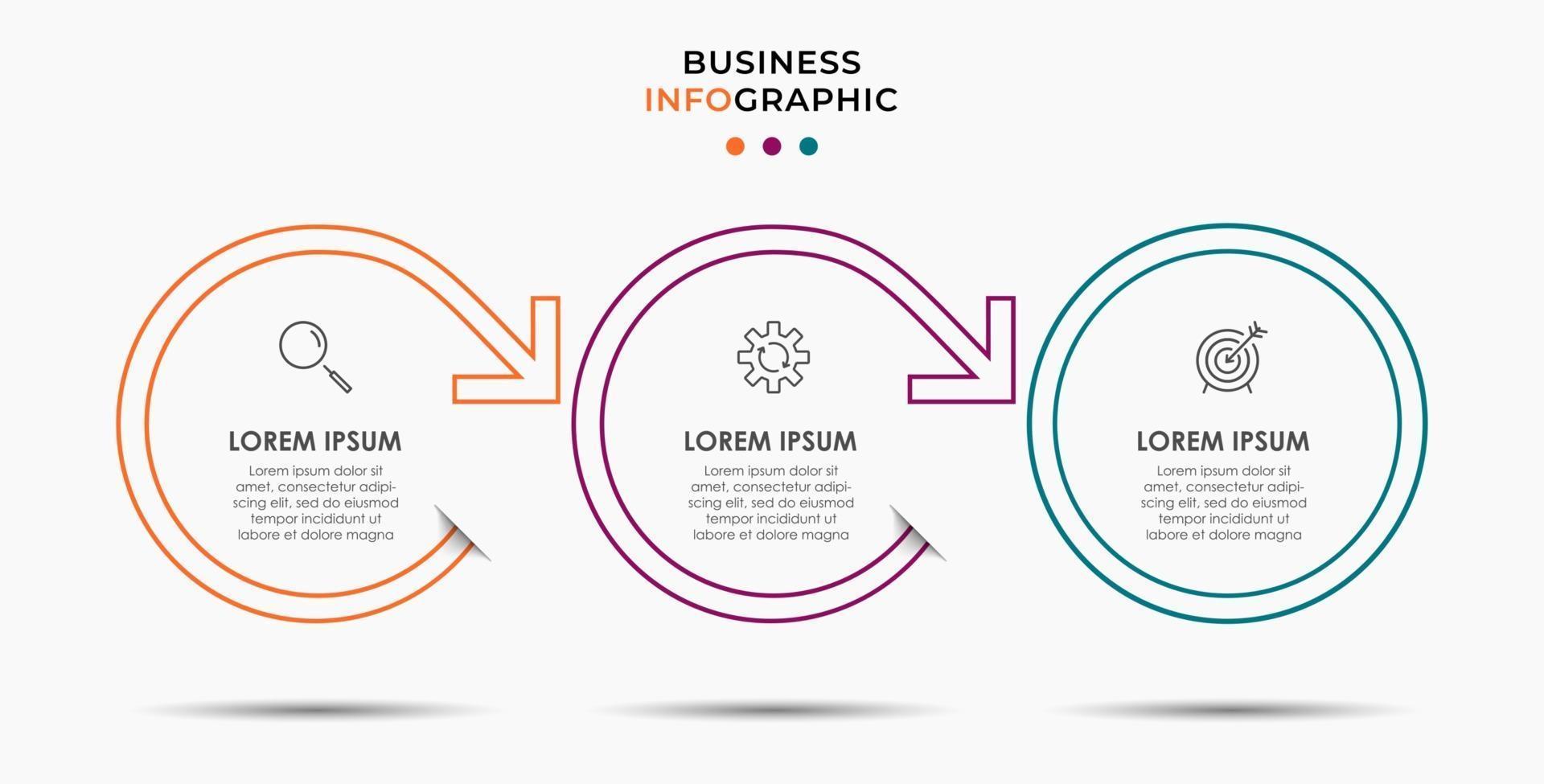 modèle d & # 39; entreprise de conception infographique vectorielle avec des icônes et 3 options ou étapes peuvent être utilisés pour les présentations de diagramme de processus bannière de mise en page de flux de travail vecteur