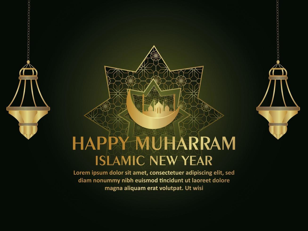 joyeux muharram fond de célébration du nouvel an islamique avec lanterne dorée sur fond de motif vecteur