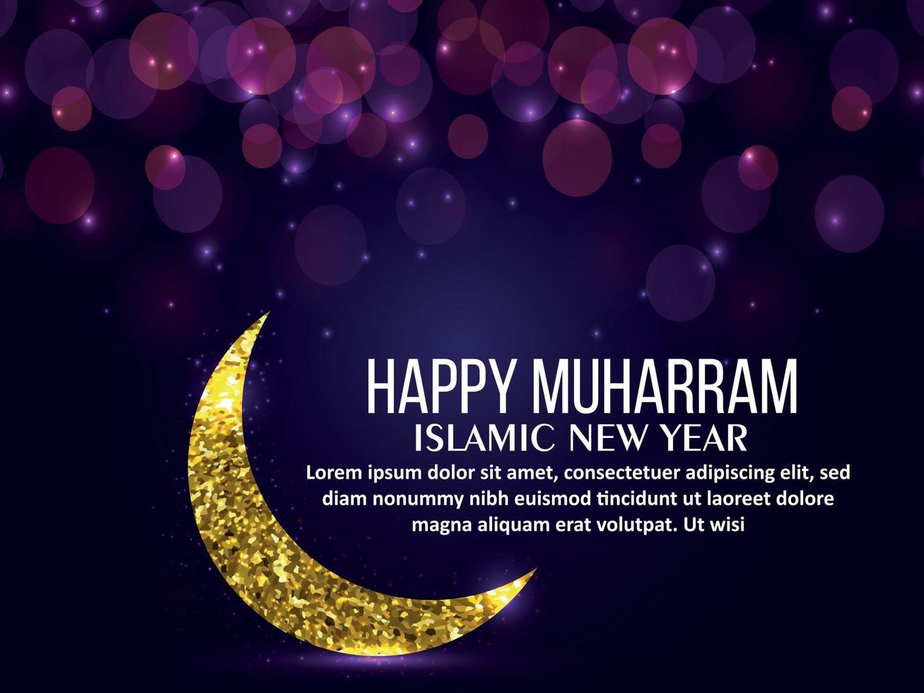 carte de voeux joyeux muharram célébration avec lune dorée vecteur