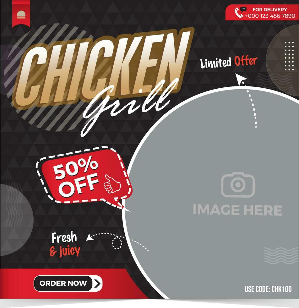 savoureux poulet grillé social médias Publier modèle pour restaurant et café vecteur