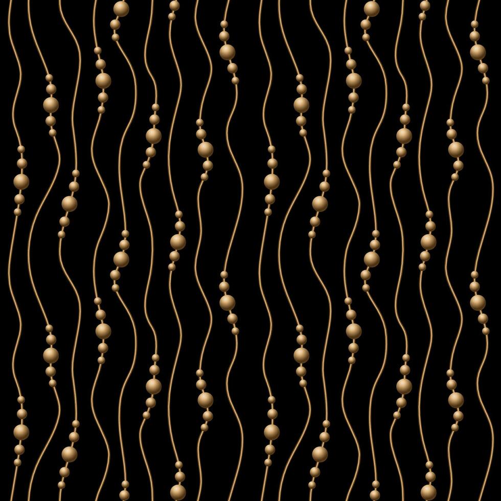 sans couture modèle avec d'or des balles, perles sur mince ondulé verticale d'or corde. vecteur