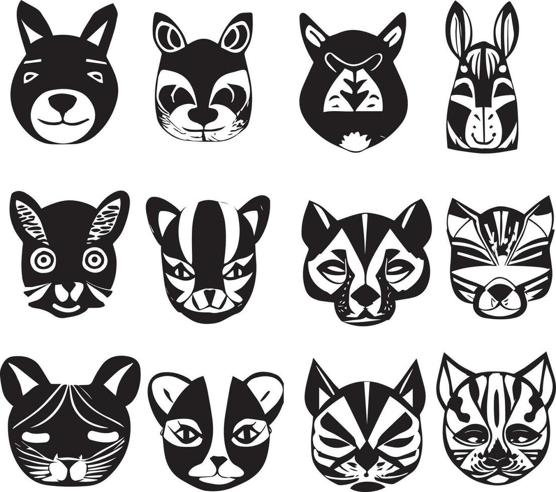 mignonne animal masques noir et blanc vecteur