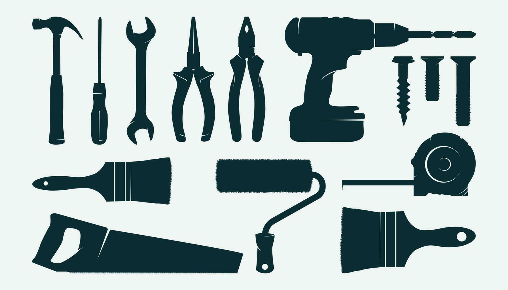 bricoleur essentiel outils pour chaque tâche vecteur silhouettes