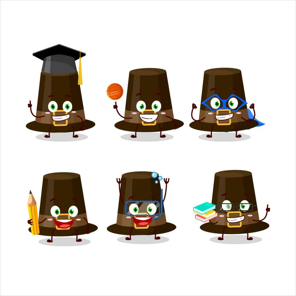 école étudiant de marron pèlerins chapeau dessin animé personnage avec divers expressions vecteur