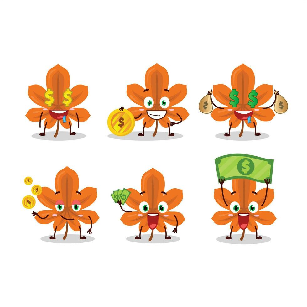 Orange séché feuilles dessin animé personnage avec mignonne émoticône apporter argent vecteur