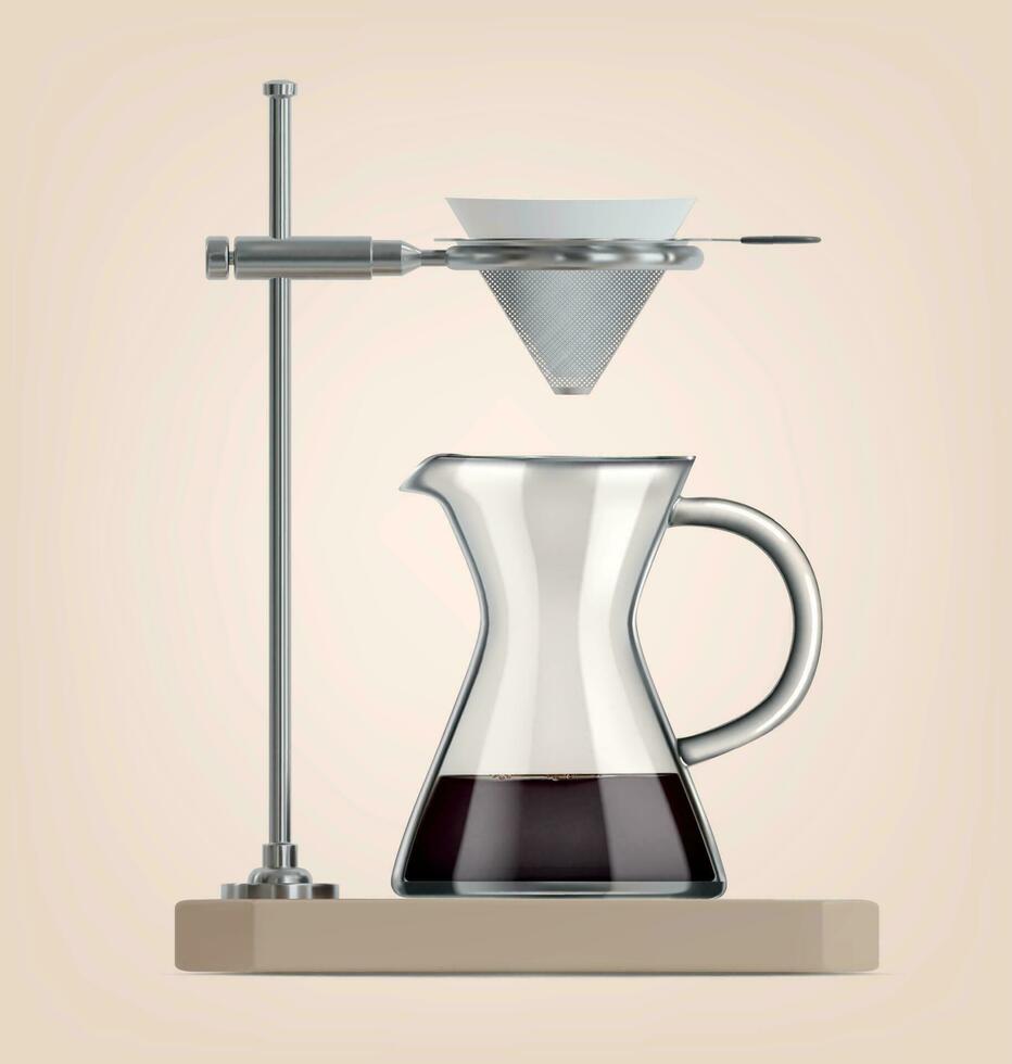 réaliste détaillé 3d verre débordement café fabricant . vecteur illustration
