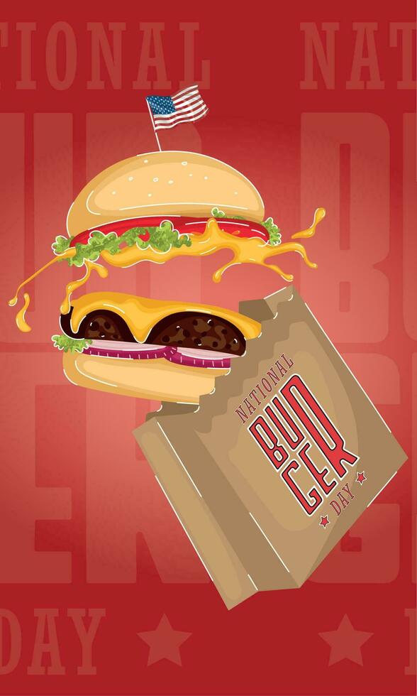 nationale Burger journée verticale modèle avec cheeseburger vecteur