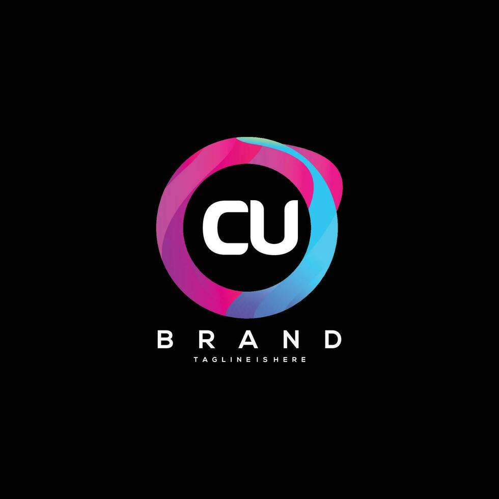 initiale lettre cu logo conception avec coloré style art vecteur