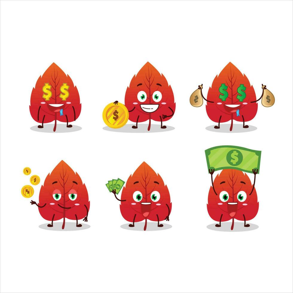 rouge séché feuilles dessin animé personnage avec mignonne émoticône apporter argent vecteur