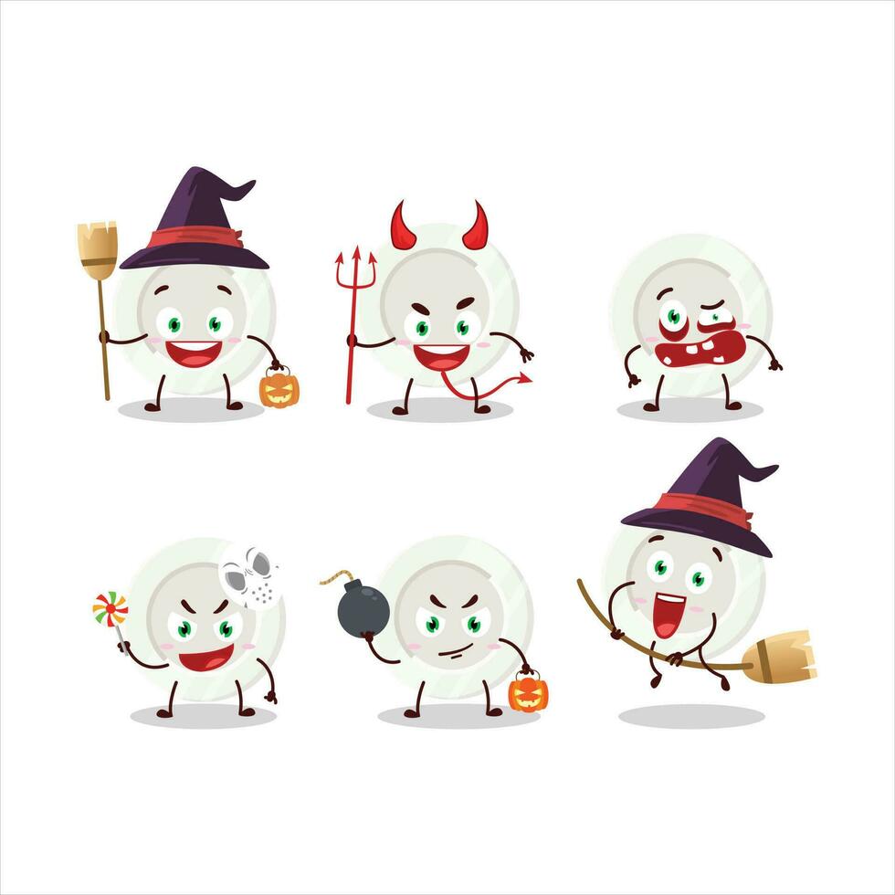 Halloween expression émoticônes avec dessin animé personnage de blanc assiette vecteur
