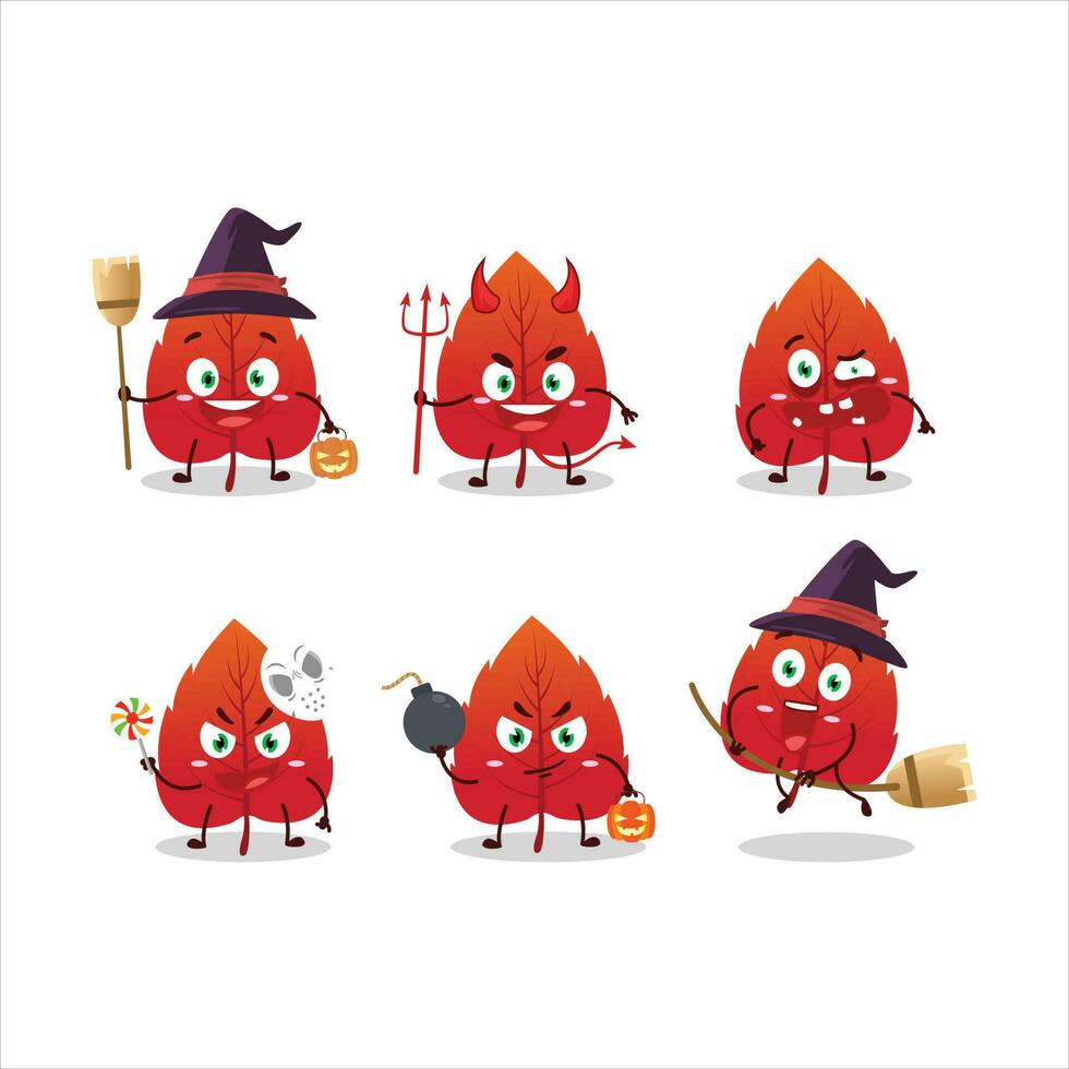 Halloween expression émoticônes avec dessin animé personnage de rouge séché feuilles vecteur
