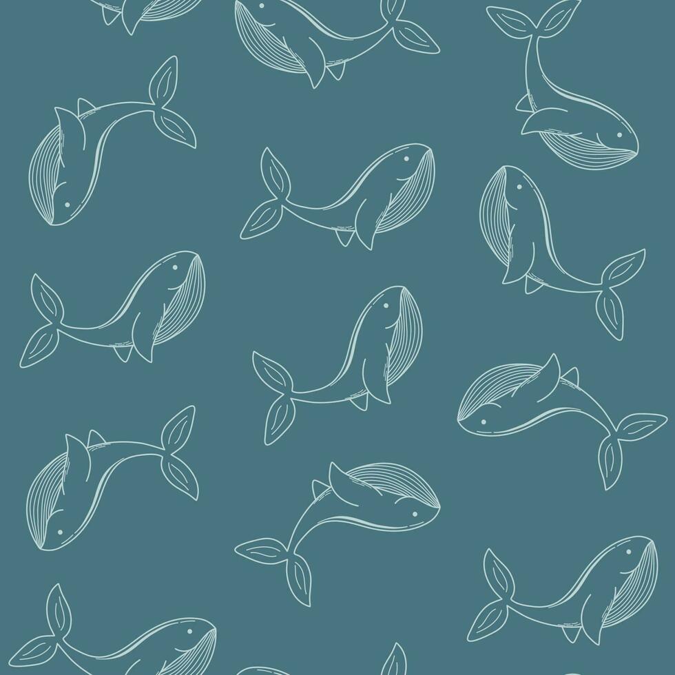 minimaliste style modèle avec baleines. mer animal ligne silhouette sur doux bleu Contexte. mignonne vecteur impression pour papier, textile, scrapbooking, fond d'écran.