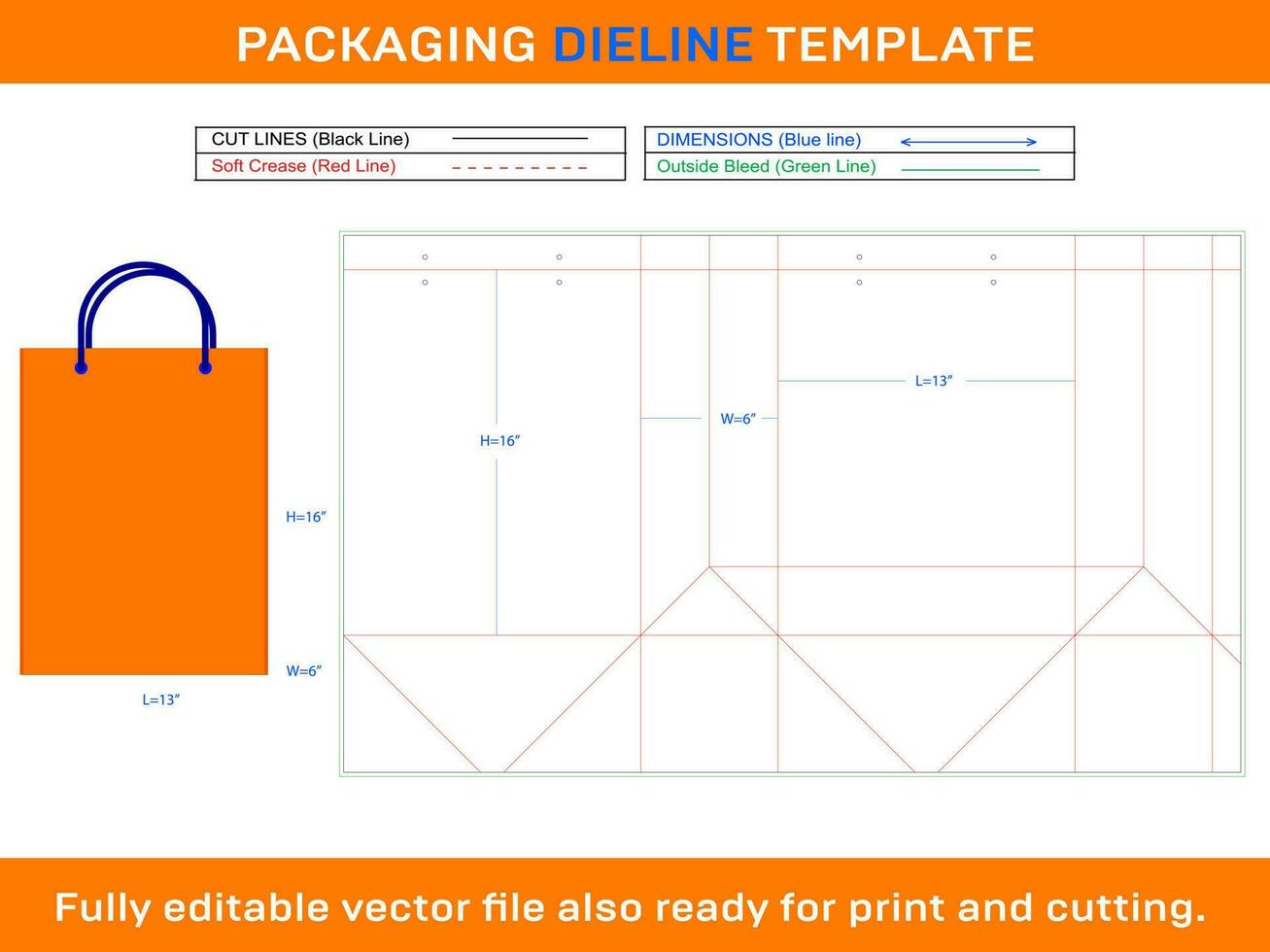 achats sac 13x6x16 pouce dieline modèle vecteur