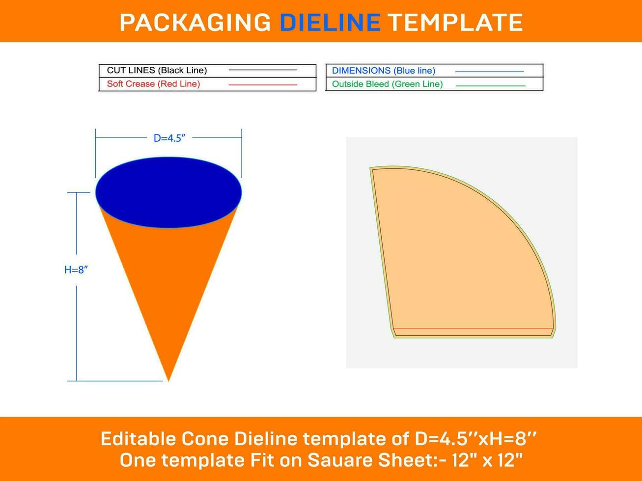 papier cônes pour collations extra large Taille dieline modèle ré 4.5xh 8 pouce vecteur