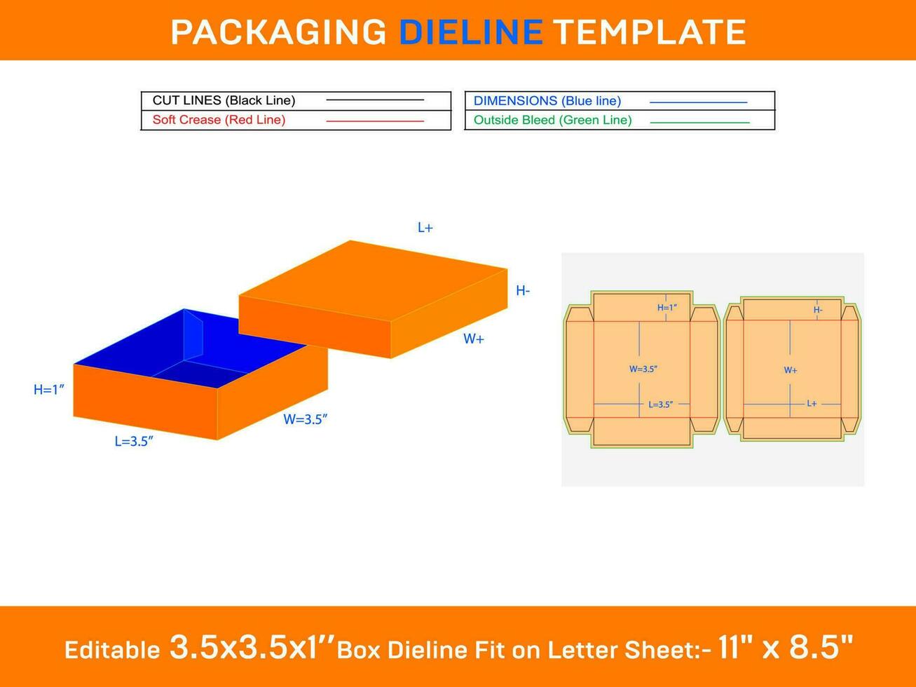 kraft papier boîte, papier carton boîte modes 3.5x3.5x1 pouce dieline modèle vecteur