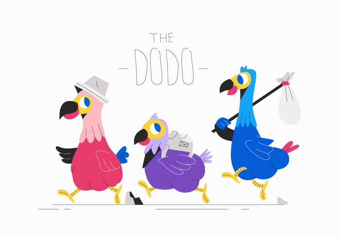 Dodo drôle marchant aventure vecteur plate illustration