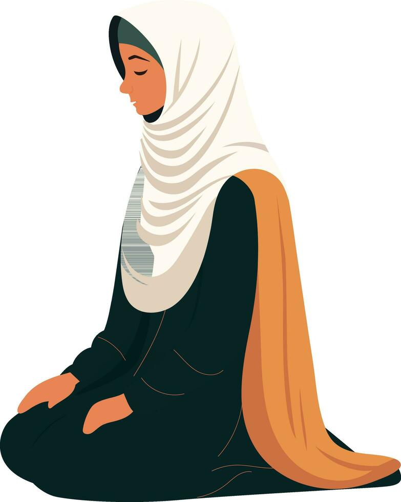 Jeune musulman femme personnage dans namaz posture. vecteur